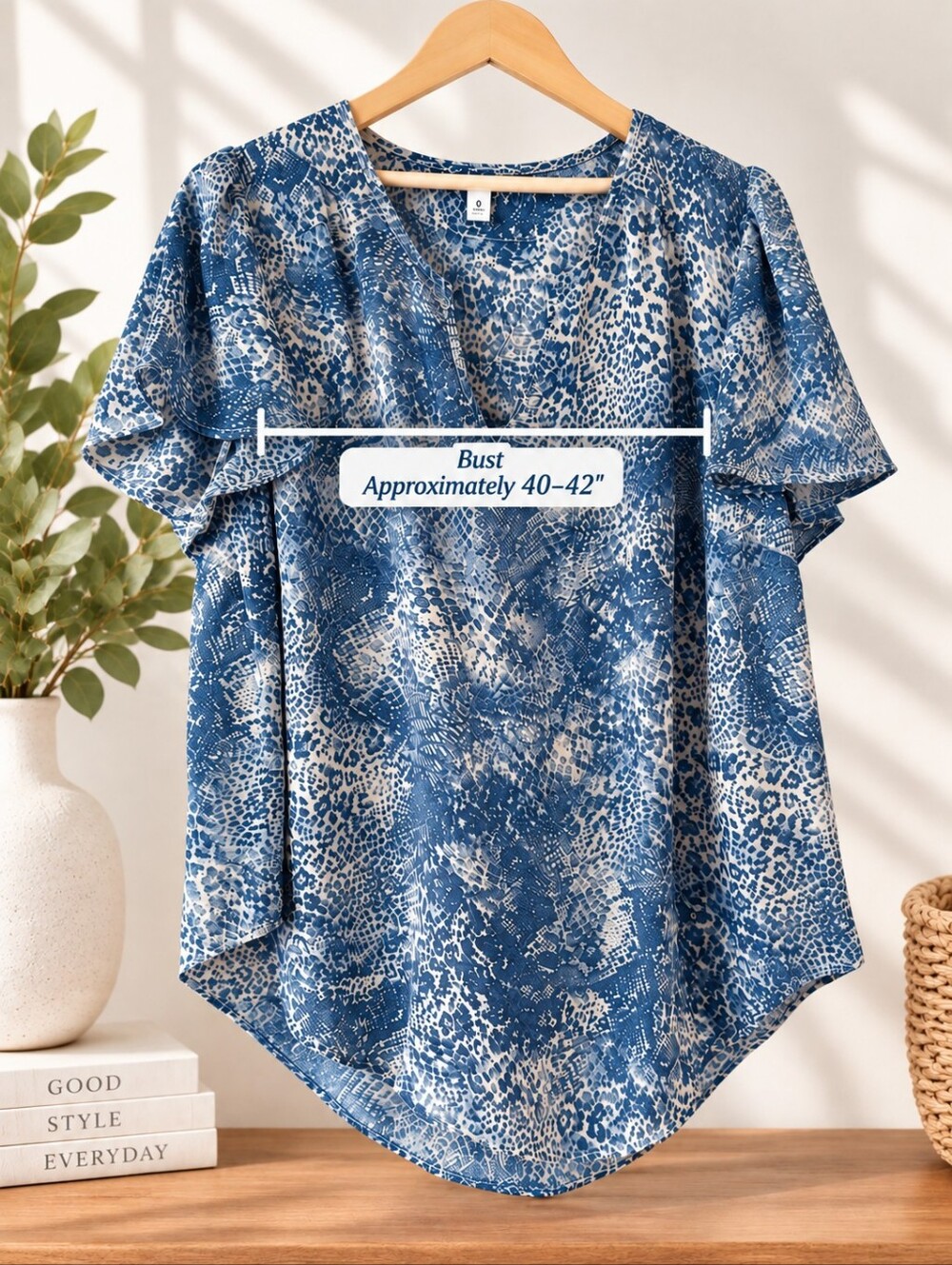 Torrid Blue Animal Print Georgette Flutter Sleeve Blouse Size Large - (0)